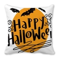 Halloween Kissenhülle mit Happy Halloween Schriftzug, Fledermäusen und orangefarbenem Mond - Oranger Mond Fledermaus-Stil (29)