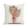 Square cushion cover with watercolor seashell print on natural linen texture fabric - 18x18 Inch / Watercolor Gradient Large Shell Style (33)
