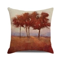 Detail of oil painting style autumn red leaves printed on square linen pillowcase - Autumn Red Leaves Forest (12) / 45x45cm