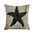 Nautical starfish cushion cover with sea-themed typography on rustic wood background - 18x18 Inch / Style 32-Black Starfish Word Cloud