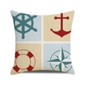 Retro nautical pillow cover with anchor and helm design on a textured linen fabric - Vintage Mediterranean Four Grid Nautical Style (27)