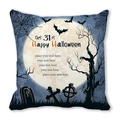 Halloween peach skin cushion cover featuring a black bat, full moon, and custom text - Halloween Date Pumpkin Bat Style (31)