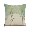 Detailed texture of linen throw pillow cover featuring impressionist autumn tree painting - Impressionist Trees Style (14) / 45x45cm