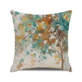 Detailed view of autumn forest tree pattern on linen texture throw pillow cover - Abstract Forest Scenery Style (15) / 45x45cm