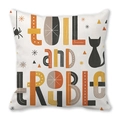 Halloween pillow cover with Toil and Trouble text, black cat and spider graphics - Toil And Trouble Illustration Style (ZT360-23)