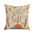 Linen texture pillow cover with Happy Fall pumpkins and colorful corn illustration - 18x18 Inch / Hello Fall Hand Drawn Illustration / 30