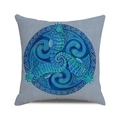 Housse de coussin carrée en lin avec motif artistique d'hippocampe bleu et marin - 45x45cm / Style Vortex Celtique Hippocampe (30)