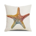 Watercolor starfish print on square linen pillowcase with cream white background - 18x18 Inch / Watercolor Colorful Starfish Style (34)