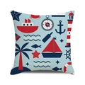 Nautical style square cushion cover with sailboat and compass print in navy and red - Light Blue Diverse Nautical Elements Style (28)