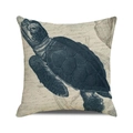 Linen cushion cover featuring a vintage dark blue sea turtle print on cream fabric - Vintage Sea Turtle Etched Style