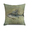 Linen cushion cover featuring vintage sailfish and nautical compass map print - Vintage Sailfish Ocean Adventure Pattern (37)