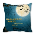 Halloween peach skin pillowcase featuring a black cat, bats, and moonlit night sky - Dark Blue Moonlit Night Spider Bat Style (32)