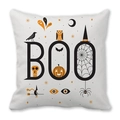 Halloween BOO cushion cover with skull and pumpkin design on white peach skin fabric - Modern Geometric BOO Style (ZT360-24)