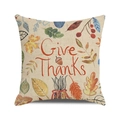 Give Thanks fall cushion cover with watercolor pumpkin and maple leaves on beige linen - 18x18 Inch / Give Thanks Leaves Berries / 31