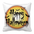 Quadratischer Halloween Kissenbezug mit gelbem Mond, Fledermäusen und Halloween-Text - Mond Fledermaus Happy Halloween Stil (31)