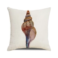 Watercolor conch seashell cushion cover on beige linen fabric for nautical home decor - 18x18 Inch / Artistic Conch Illustration Style (35)