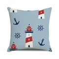 Light blue nautical throw pillow cover with lighthouse, anchor and helm patterns - Light Blue Red White Lighthouse Anchor Style (29)