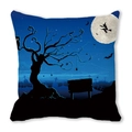 Halloween decorative pillow case with dark forest, bats and wizard silhouettes design - Horror Forest Wizard Bat Style (33)