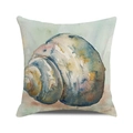Watercolor sea snail shell design on square cotton linen throw pillow cover - 18x18 Inch / Blue/Cyan/Brown Natural Watercolor Shell Style (36)