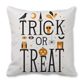 Trick or Treat white square Halloween throw pillow cover with pumpkin and raven motifs - Full Element Halloween Style (ZT360-25)