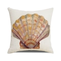 Watercolor scallop shell print cushion cover in beige linen for coastal home decor - 18x18 Inch / Watercolor Colorful Scallop Style (36)