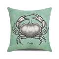 Linen mint green square pillow cover featuring a black and white crab sketch design - Black and White Crab Drawing Style