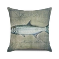 Vintage Tarpon fish illustration pillow cover with nautical map and linen texture - Vintage Atlantic Tarpon Pattern (39)