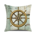 Vintage nautical throw pillow cover with golden ship wheel and antique map design - 18x18 Inch / Style 35-Helm Map