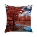 Happy Thanksgiving autumn forest trees square cushion cover with red lake landscape - Lake Red Tree Reflection (33) / 45x45cm