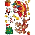 Pegatinas navideñas estáticas con Papá Noel y renos para decoración de ventanas de cristal - Estilo Trineo Papá Noel H4