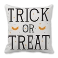 Halloween Trick or Treat pillow cover with orange bats and stars on white fabric - White Vintage Slogan Style (ZT360-26)