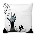 Halloween Kissenhülle mit Zombie Händen, Mond und Happy Halloween Aufdruck - Zombiearm Grabstein-Stil (33)
