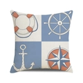 Nautical watercolor cushion cover with lifebuoy, anchor, and steering wheel print - Light Beige Linen Nautical Four Grid Style (31)