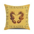 Housse de coussin en lin avec imprimés hippocampes aquarelle jaune et texte marin - 45x45cm / Style Hippocampe Symétrique Gingembre (33)