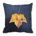 Square peach skin pillowcase with golden autumn leaf print on vintage wood texture - 12