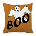 Halloween pillow cover with BOO text and ghost print on orange fabric - Linen Texture BOO Style (ZT360-27)