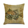 Linen pillowcase with vintage Triggerfish illustration and compass nautical theme - Vintage Triggerfish Nautical Adventure Style (40)