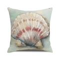 Watercolor shell pattern square cushion cover in soft cotton-linen blend for sofa decor - 18x18 Inch / Light Tan & Purple Watercolor Shell Style (38)