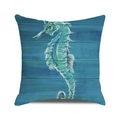Square cushion cover featuring a light teal seahorse on a blue wood grain background - 18x18 Inch / Style 37-Blue Wood Seahorse