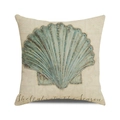 Watercolor scallop shell pillow cover with Shellabrate the Season text on linen - 18x18 Inch / Teal Scallop Shellabrate the Season Style (39)