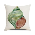 Square beige linen pillow cover with watercolor green and brown conch shell print - 18x18 Inch / Green Brown Spiral Conch Style (39)