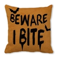 Halloween pillowcase in pumpkin orange with BEWARE I BITE text and bat silhouette - Orange Black Bat Style (ZT360-29)