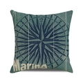 Square linen cushion cover featuring a vintage teal nautical compass and Marina text design - 18x18 Inch / Style 38-Dark Cyan Compass