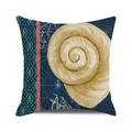 Coastal cushion cover with seashell, vintage map, and nautical compass in navy and teal - Nautical Conch Compass Style
