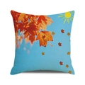 Square beige cotton linen pillow cover with autumn maple leaves and sun print - 18x18 Inch / Autumn Sky and Maple(31)