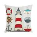 Nautical throw pillow cover with lighthouse and anchor patterns on blue striped background - Light Blue Vertical Stripe Nautical Style (34)