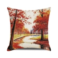 Happy Thanksgiving square pillowcase featuring autumn forest and river oil painting - Winding River Bridge Style (22) / 45x45cm
