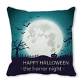 Halloween decorative pillow case with black cat, moon and horror night silhouette design - Dark Purple Cyan Tone Full Moon Pumpkin Style (38)