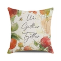 Linen autumn throw pillow cover featuring watercolor pumpkin and We Gather Together text - 18x18 Inch / We Gather Together Watercolor / 37