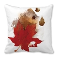 Watercolor autumn maple leaf and deer silhouette on square peach skin pillowcase - 15